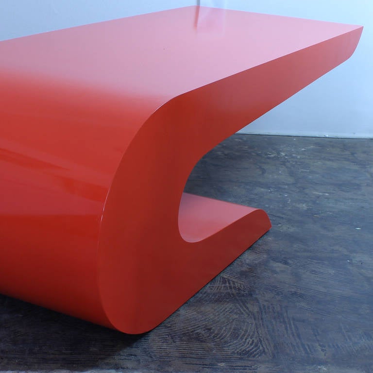 American Bold Cantilevered Coffee Table in Orange Lacquer