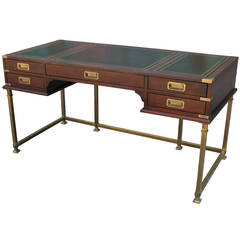 Vintage Excellent Campaign Style Desk with Brass Accents