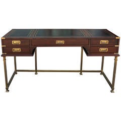 Excellent Campaign Style Desk with Brass Accents