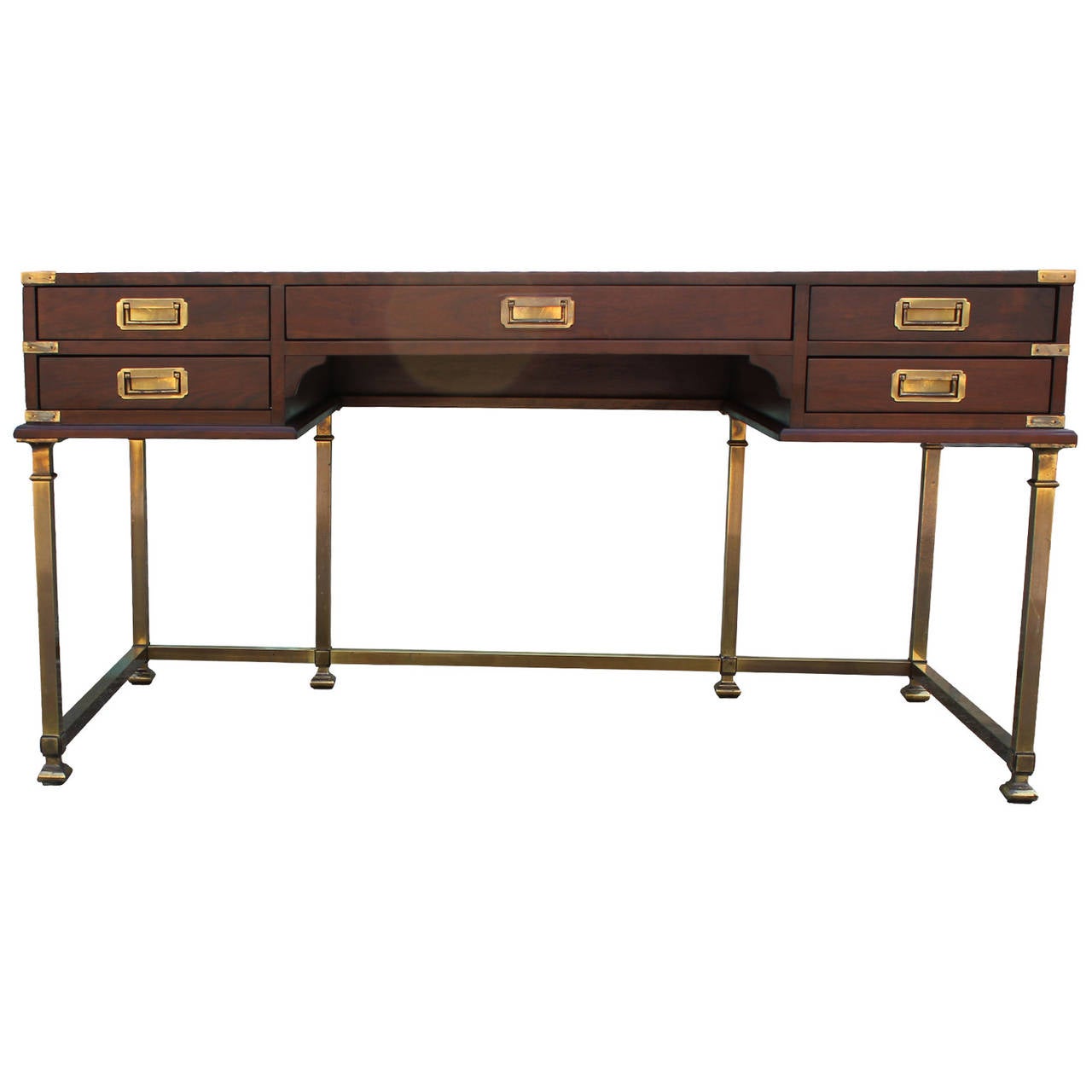 desk with brass accents