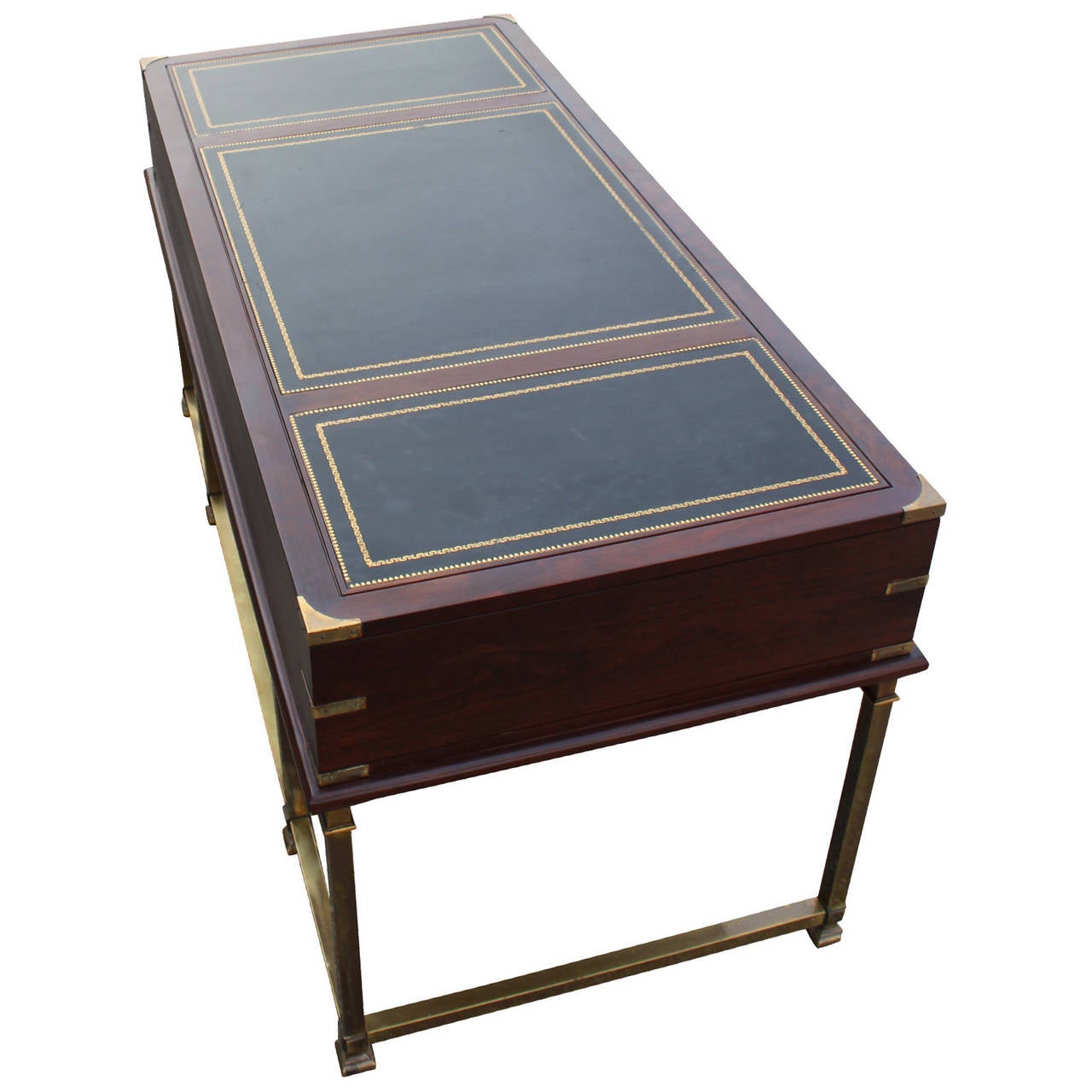 Excellent Campaign Style Desk with Brass Accents 1