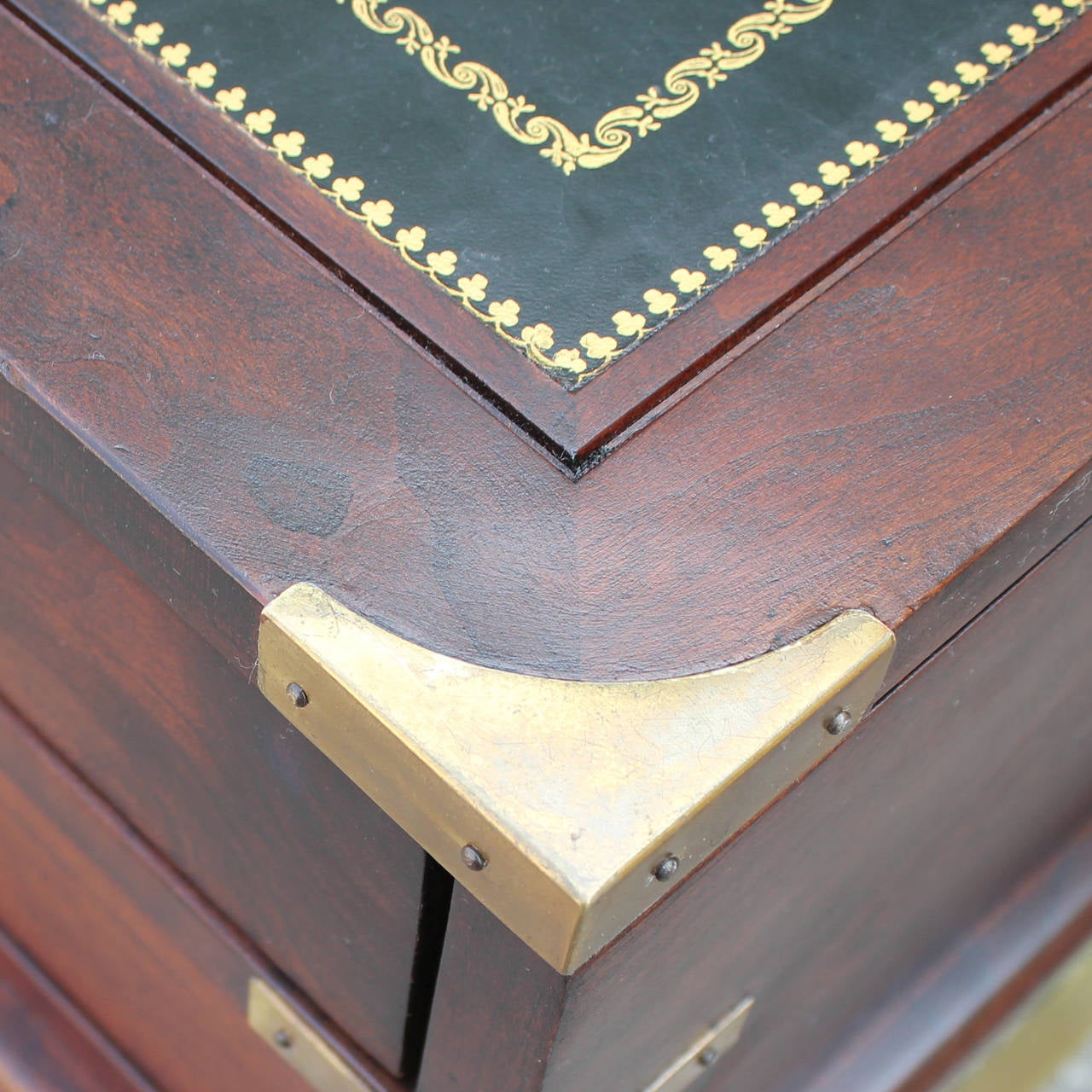 Excellent Campaign Style Desk with Brass Accents 2