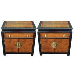 Pair of Two-Tone and Brass Ming Style Night Stands by Century