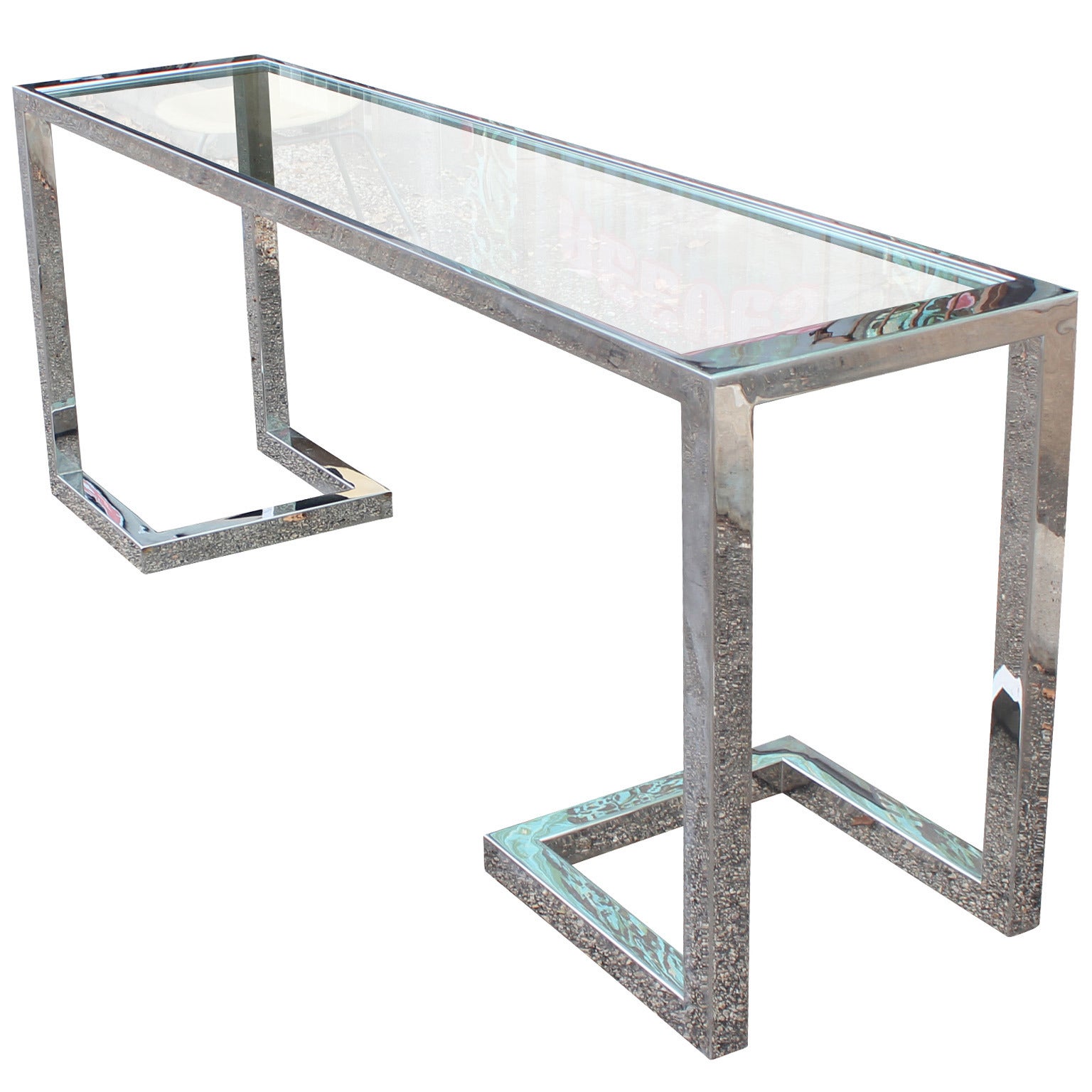 Incredible Heavy Chrome and Brass Console Table