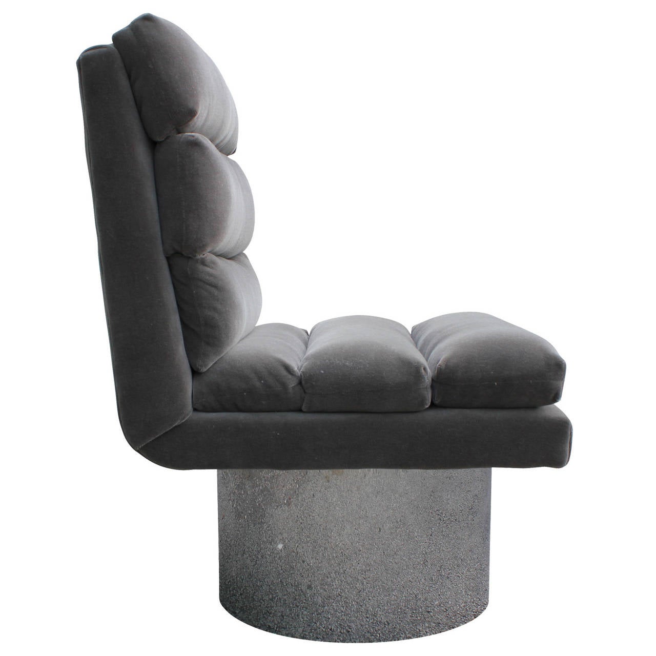 Late 20th Century Pair of Modern Chrome Base and Grey Mohair Swivel Lounge Chairs
