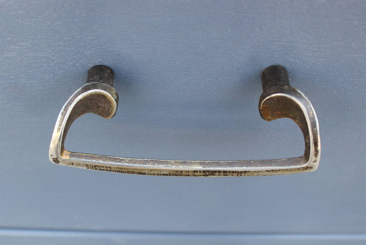 Blue-Grey Sliding Door Credenza with Brass Hardware 1