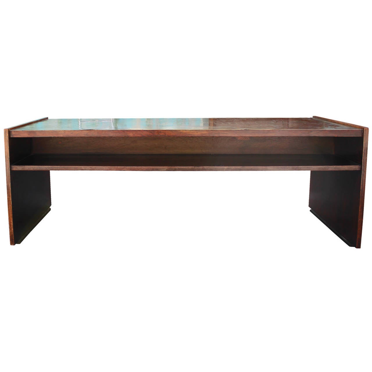 Incredible rosewood and bronze coffee table signed 