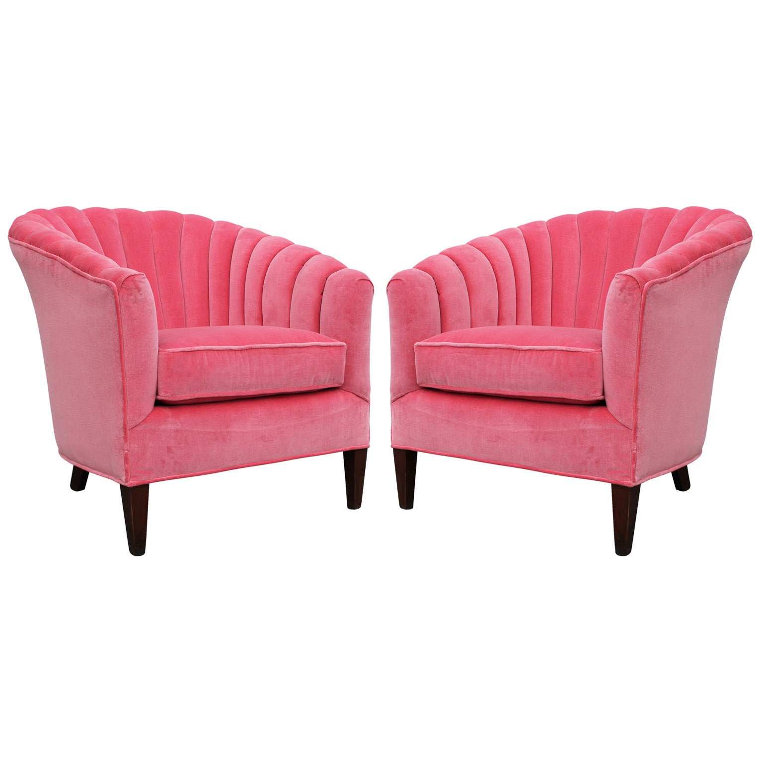 Fabulous Pair of Pink Velvet Barrel Back Chairs