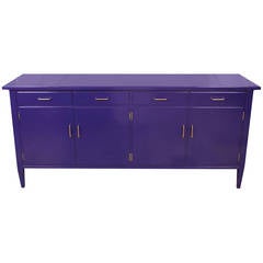 Stunning Indigo Lacquered Cabinet or Sideboard with Brass Handles
