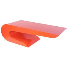 Bold Cantilevered Coffee Table in Orange Lacquer