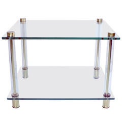 Brass Lucite and Glass Rectangular Side Table