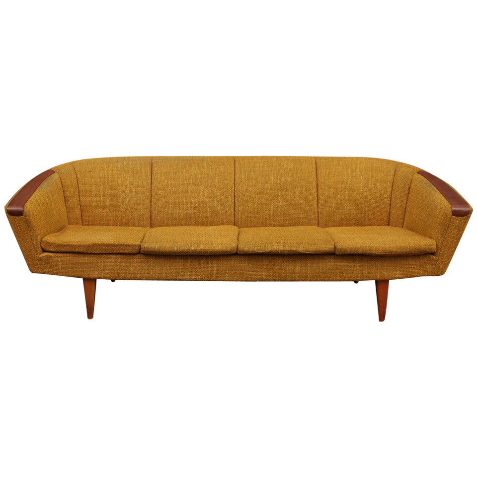 Scandinavian Danish Style Sofa with Teak Arms at 1stDibs