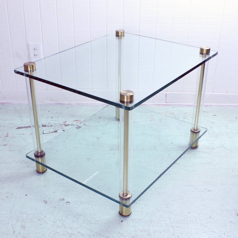 Brass Lucite and Glass Rectangular Side Table at 1stdibs