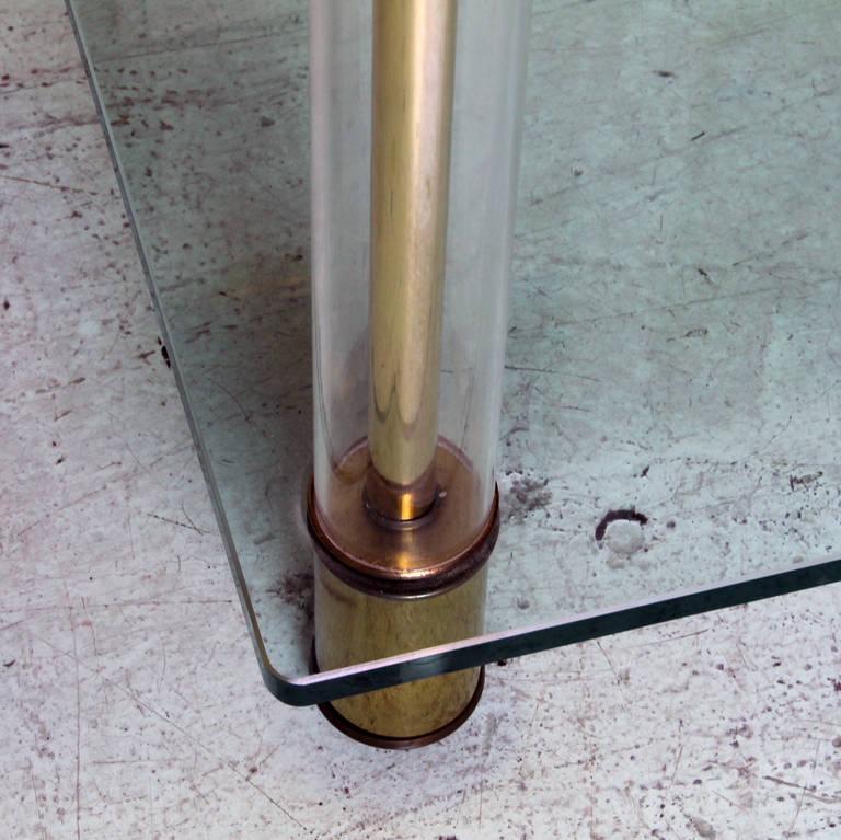 Brass Lucite and Glass Rectangular Side Table at 1stdibs