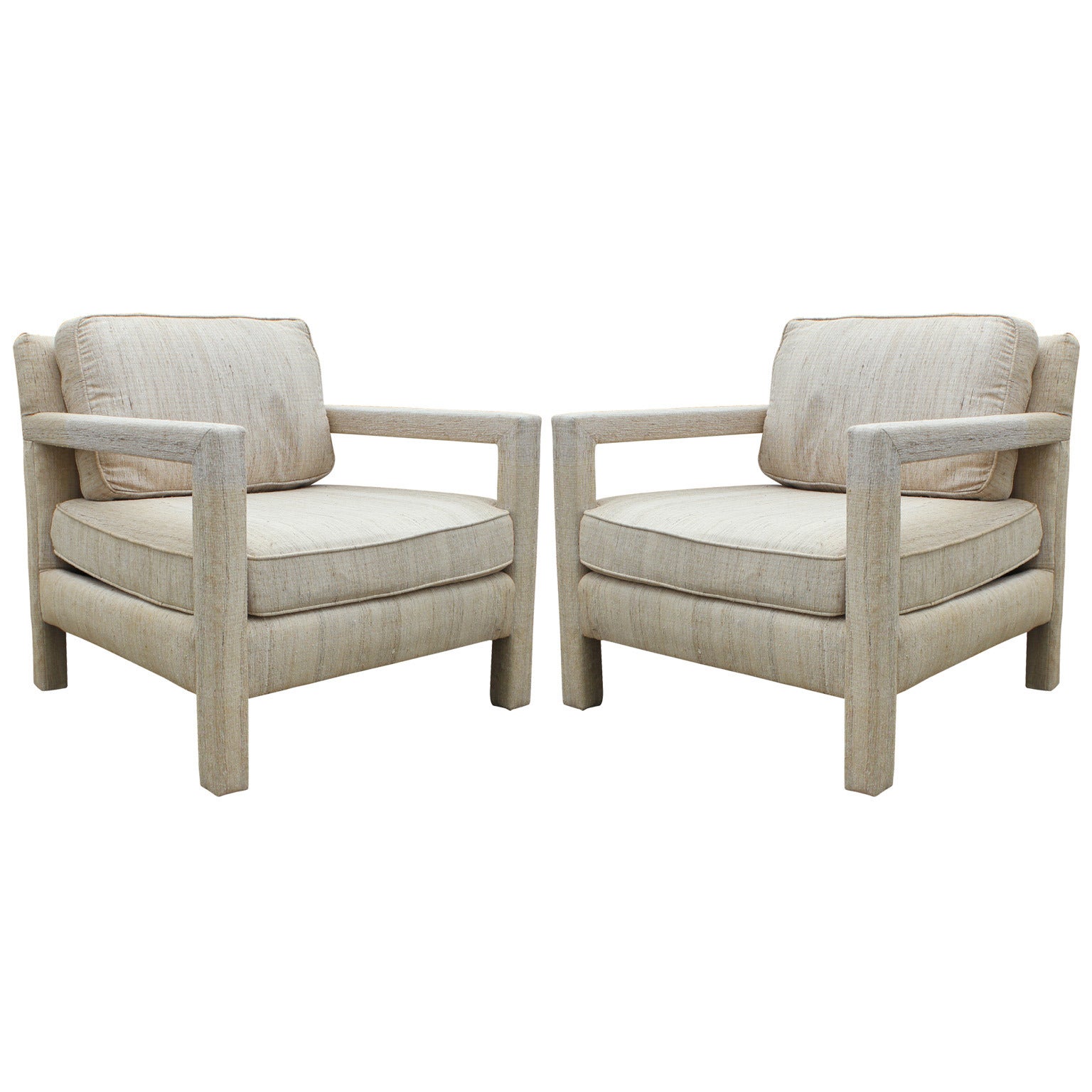 Milo Baughman Parson Style Upholstered Lounge Chairs