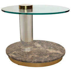 Stunning Karl Springer Style Brass Lucite and Marble Table