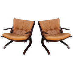 Oddvin Rykken Rosewood and Leather Armchairs, Norway