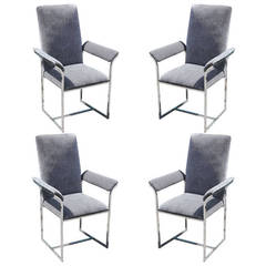 Set of Four Milo Baughman Chrome Dining Chairs