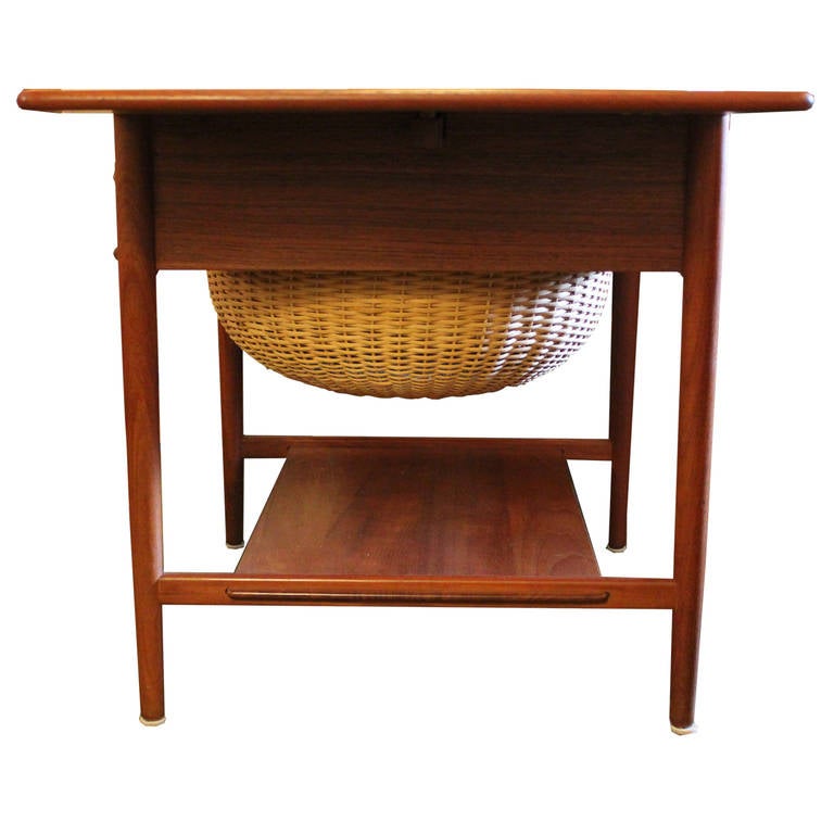 Hans Wegner Teak Sewing Table with Basket