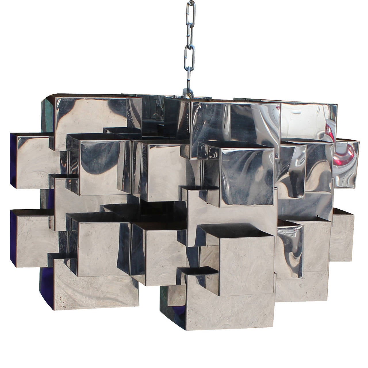 Striking Brutalist Chrome Chandelier by Curtis Jere In Excellent Condition In Houston, TX