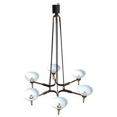 Italian Six-Arm Chandelier with Brass Accents
