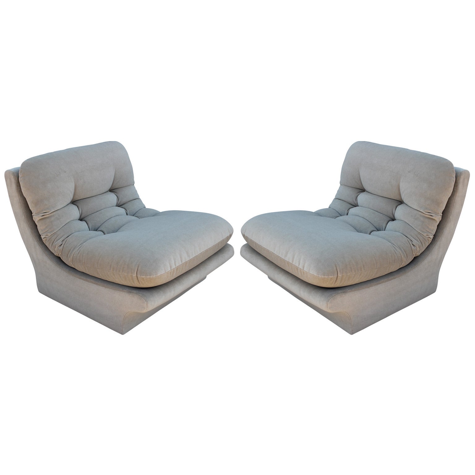 Pair of Vladimir Kagan Style Slipper Lounge Chairs in Mohair
