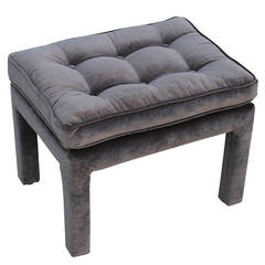 Vintage Grey Velvet Tufted Parsons Style Ottoman