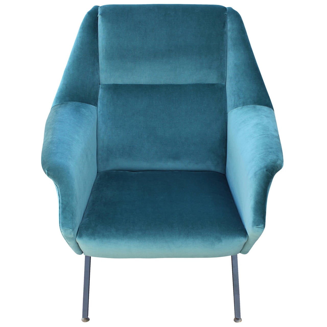Mid-Century Modern Pair of Fabulous Italian Lounge Chairs in Teal Velvet