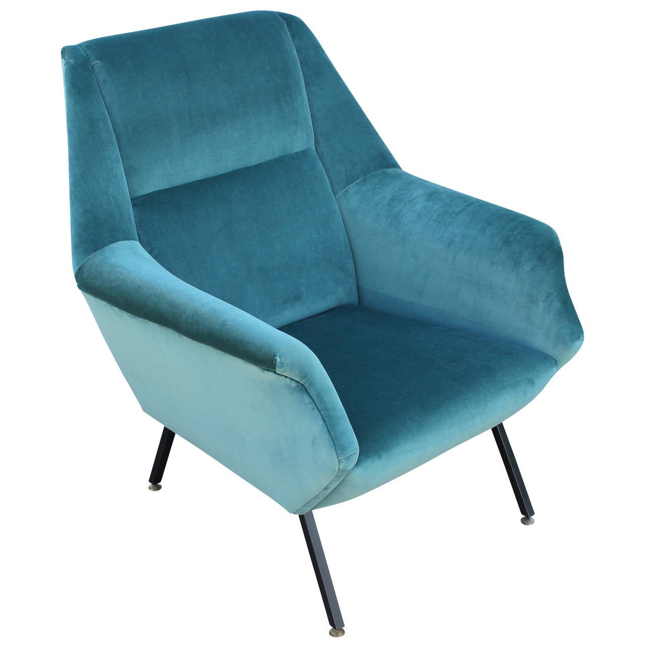 Mid-20th Century Pair of Fabulous Italian Lounge Chairs in Teal Velvet