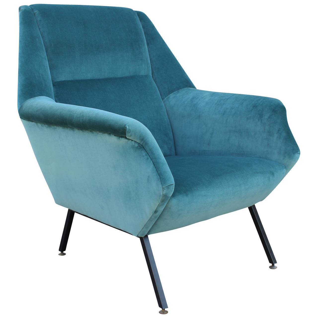 Pair of Fabulous Italian Lounge Chairs in Teal Velvet In Excellent Condition In Houston, TX