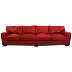 Monumental 10 Foot Red Leather Sofa by Swaim