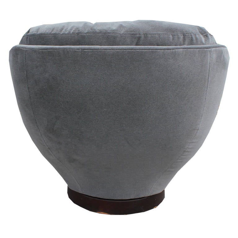 Mid-Century Modern Stately Modern Grey Velvet Swivel Lounge Chair and Ottoman by Selig