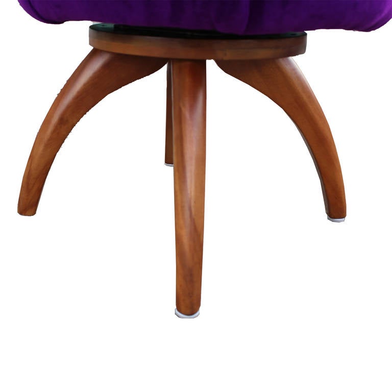 Mid-Century Modern Modern Jewlel Tone Purple Velvet Pouf Swivel Ottoman Heywood Wakefield