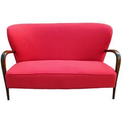 Curved Modern Red Italian Settee / Sofa