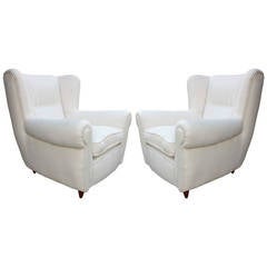 Stunning Pair of Paolo Buffa Style Wingback Lounge Chairs