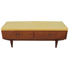 Two-Drawer Walnut Bench with Cushioned Top