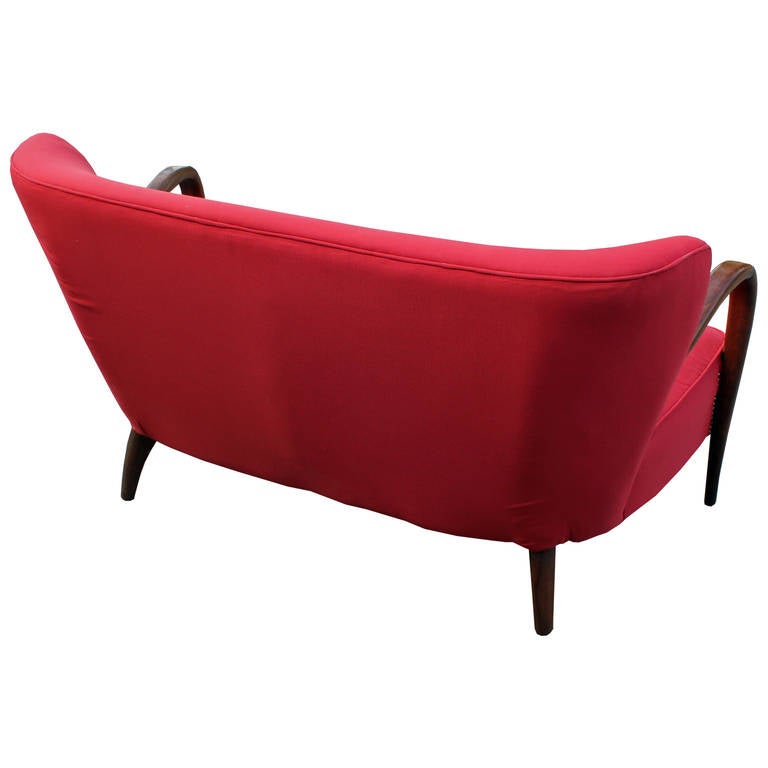 Curved Modern Red Italian Settee / Sofa In Excellent Condition In Houston, TX