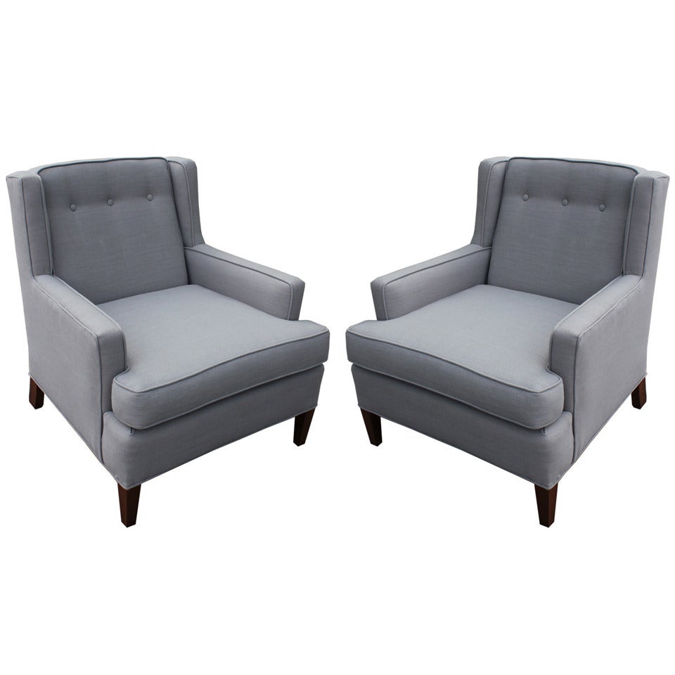 Kittinger Lounge Chairs in Grey Linen