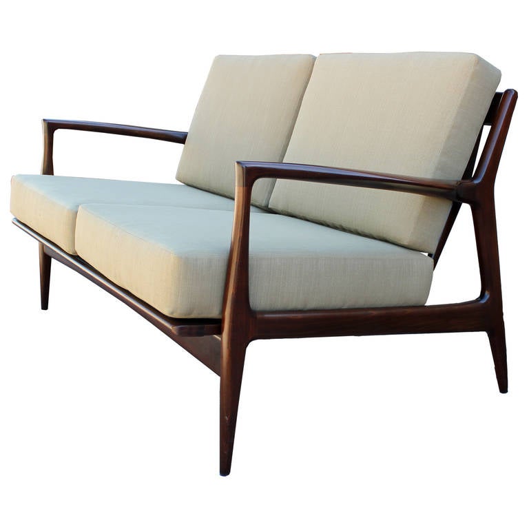 Superb Ib Kofod-Larsen Pair of Danish Settees by Selig In Excellent Condition In Houston, TX