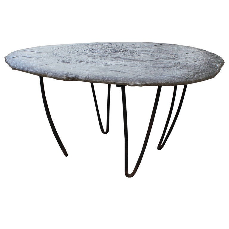 Mid-Century Modern Interesting Poured Resin Table on Hairpin Legs