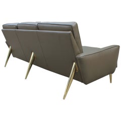 Stunning Modern Italian Style Green Leather Sofa with Brass Legs