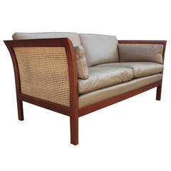 Retro Arne Norell Leather and Cane Sofa