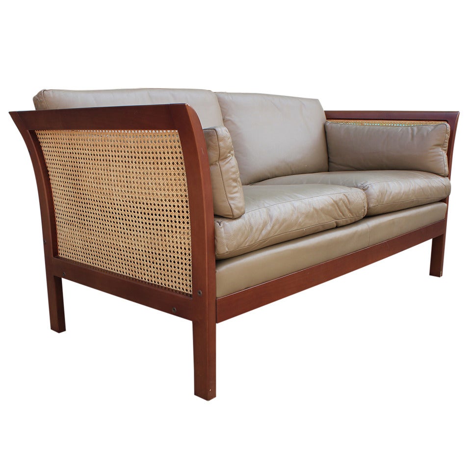 Arne Norell Leather and Cane Sofa