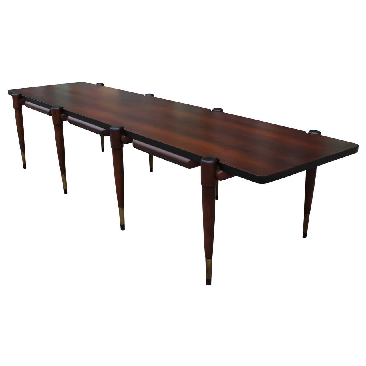 Unusual 8 Legged Walnut Table With Brass Tips