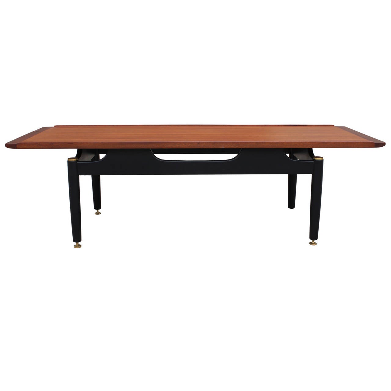 Teak Coffee Table With Black and Brass Legs