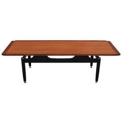 Retro Teak Coffee Table With Black and Brass Legs