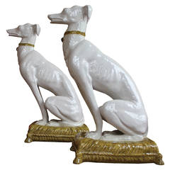 Retro Pair of Italian Seated Greyhound Porcelain Sculptures