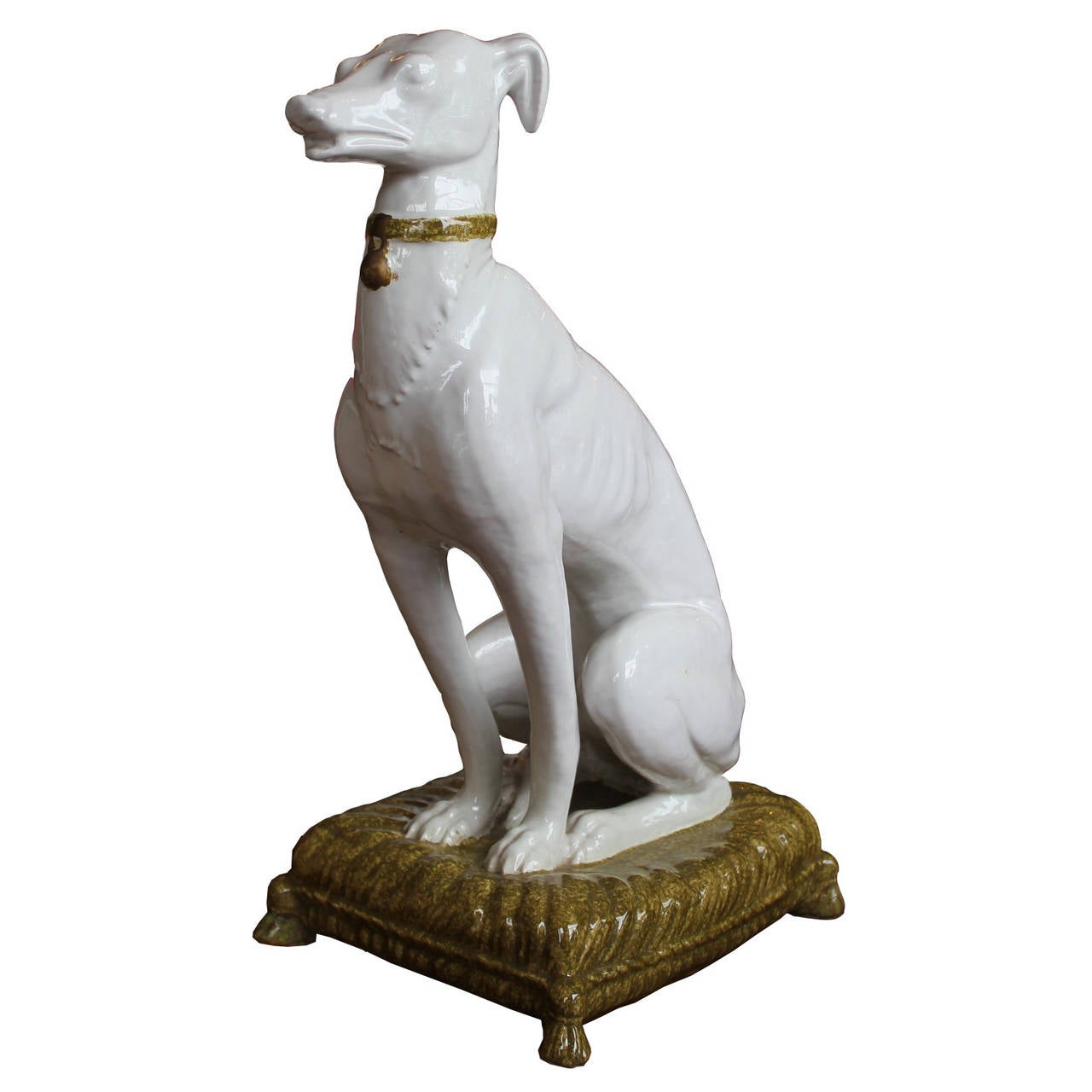 Pair of Italian Seated Greyhound Porcelain Sculptures In Excellent Condition In Houston, TX