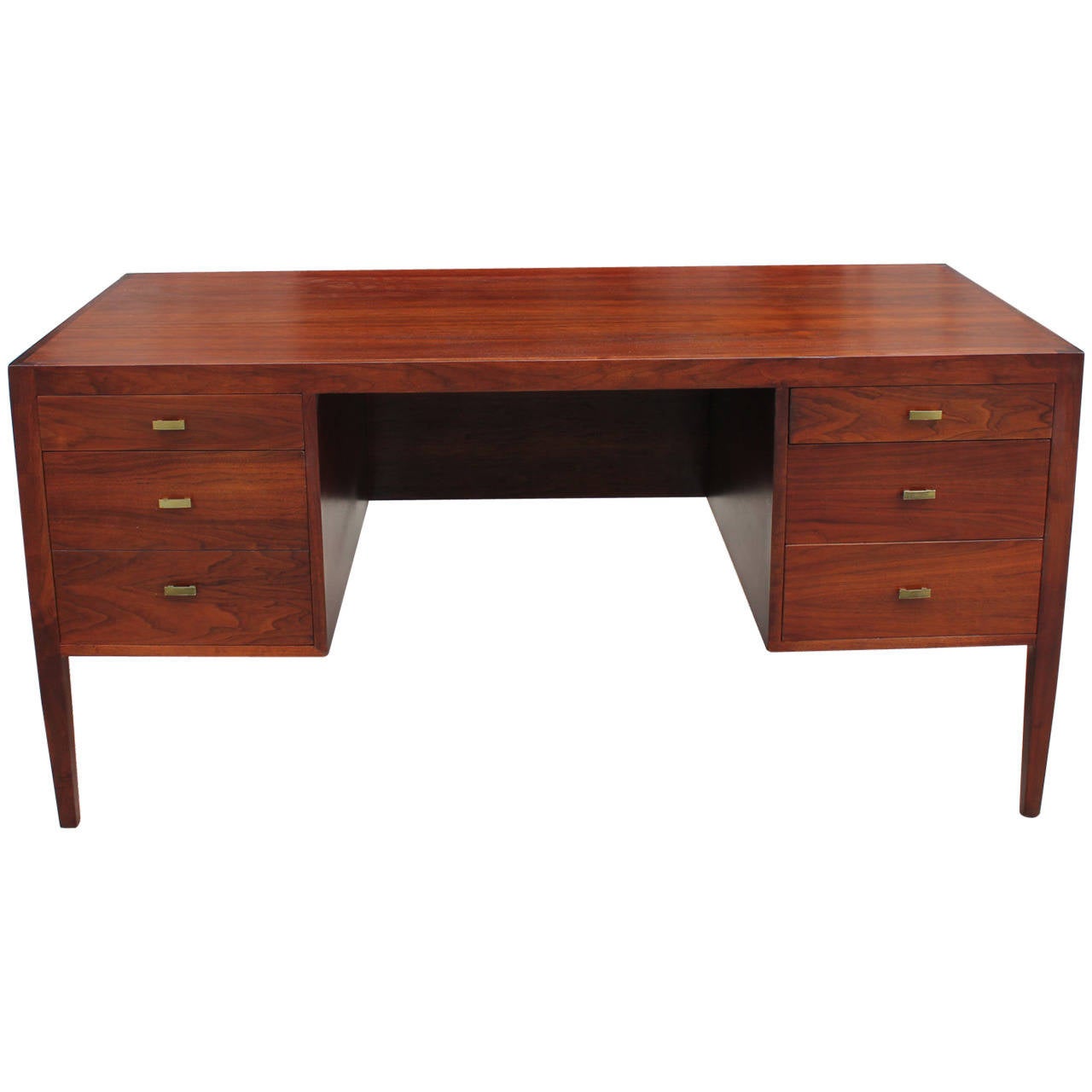 Stunning Walnut Executive Desk With Brass Handles at 1stDibs