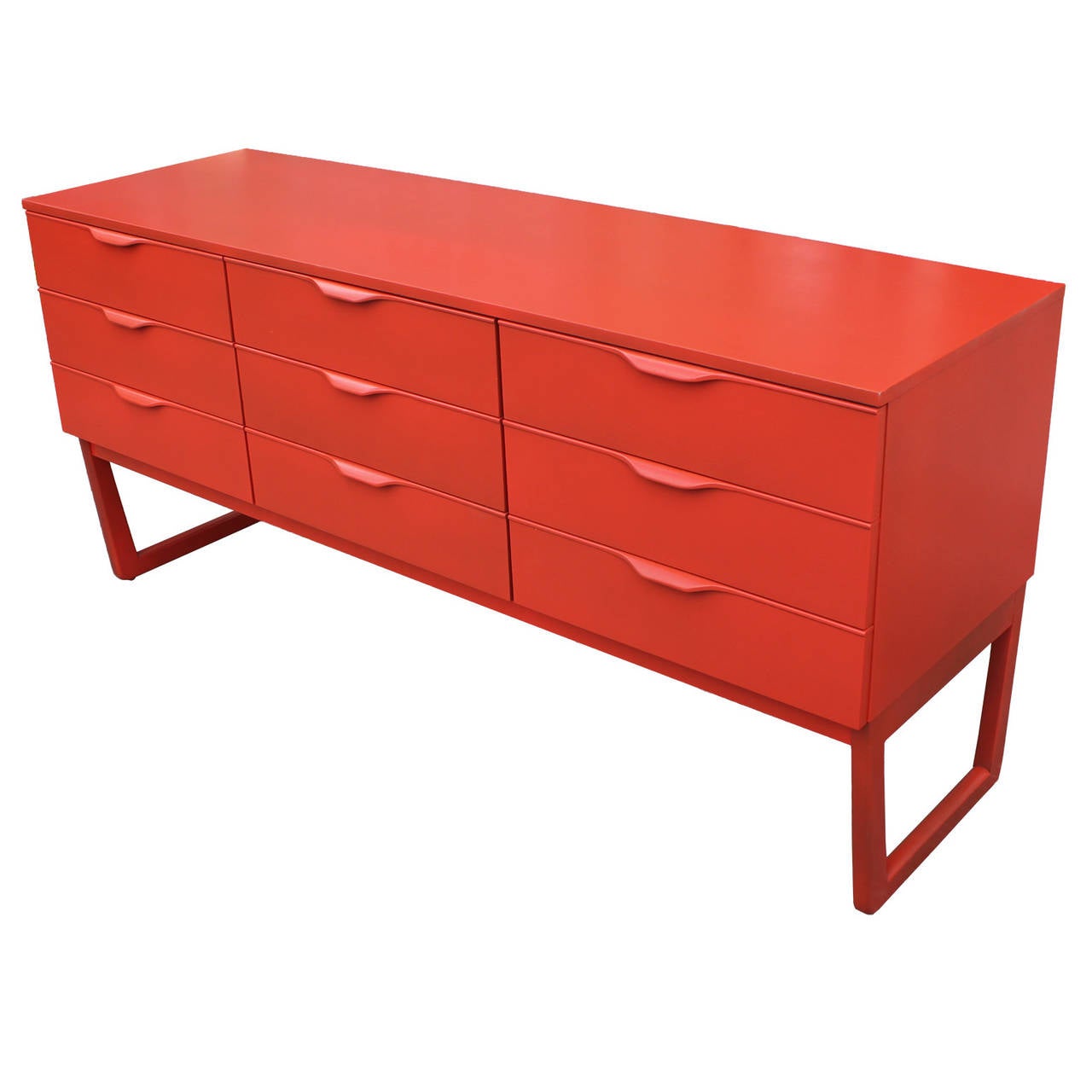 Mid-20th Century Orange Lacquered 9 Drawer Dresser